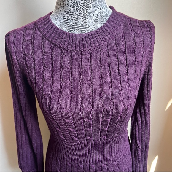 Taylor Purple Ruffled Hem Cable Knit Sweater Dress Womens Sz Medium - Picture 3 of 8